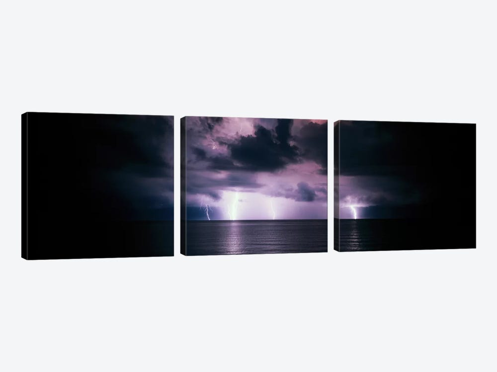 Purple Sky & Lightning Bolts Over The Gulf Of Mexico by Panoramic Images 3-piece Art Print