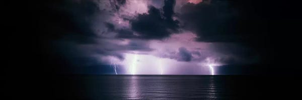 Lightning: Purple Sky & Lightning Bolts Over The Gulf Of Mexico by Panoramic Images