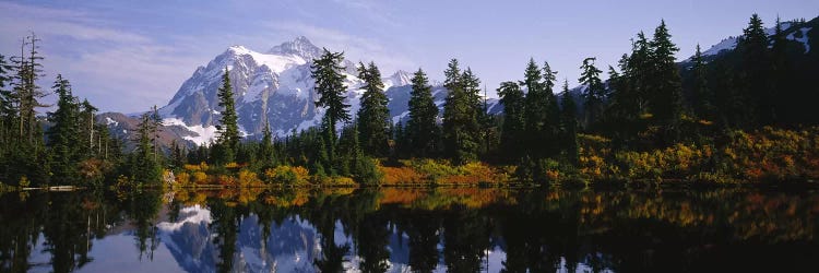 Reflection of trees and Mountains in a Lake, Mount Shuksan, North Cascades National Park, Washington State, USA