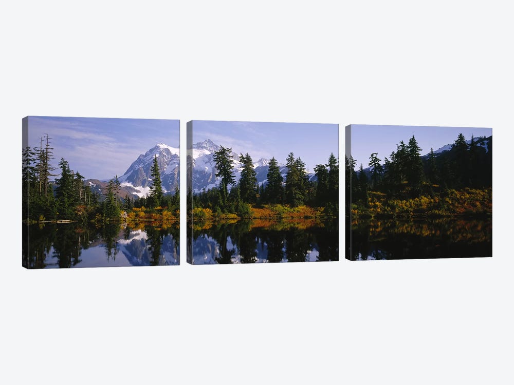 Reflection of trees and Mountains in a Lake, Mount Shuksan, North Cascades National Park, Washington State, USA by Panoramic Images 3-piece Canvas Wall Art