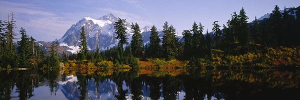Washington: Reflection of trees and Mountains in a Lake, Mount Shuksan, North Cascades National Park, Washington State, USA by Panoramic Images