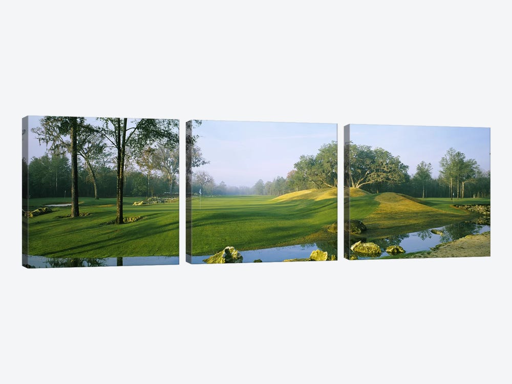 Wide-Angle View Of Streamside Greens (10th, 14th & 17th Holes), Haile Plantation Golf And Country Club, Gainesville, Florida by Panoramic Images 3-piece Canvas Wall Art