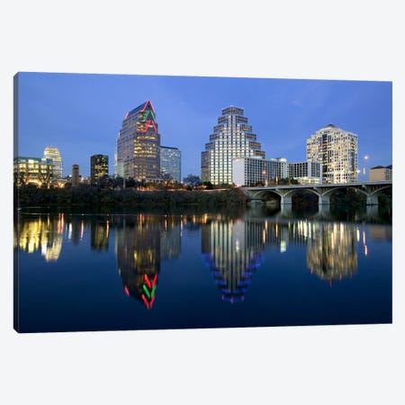 Reflection of buildings in water, Town Lake, Austin, Texas, USA Canvas Print #PIM5777} by Panoramic Images Canvas Art Print