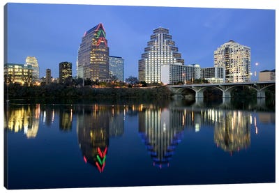 Reflection of buildings in water, Town Lake, Austin, Texas, USA Canvas Art Print - Austin Skylines
