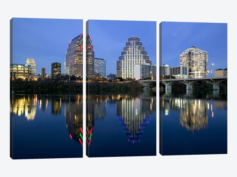Reflection of buildings in water, Town Lake, Austin, Texas, USA by Panoramic Images 3-piece Canvas Print
