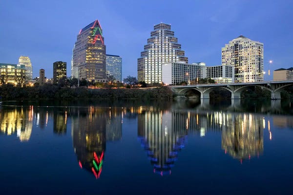 Austin Skylines: Reflection of buildings in water, Town Lake, Austin, Texas, USA by Panoramic Images