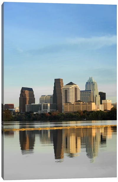 Reflection of buildings in water, Town Lake, Austin, Texas, USA #2 Canvas Art Print - Austin Art