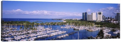 High angle view of boats, Ala Wai, Honolulu, Hawaii, USA Canvas Art Print - Nautical Art