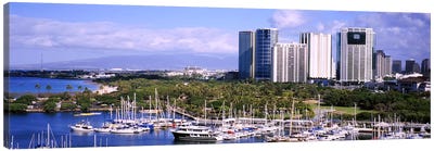 High angle view of boats, Ala Wai, Honolulu, Hawaii, USA #2 Canvas Art Print - Harbor & Port Art