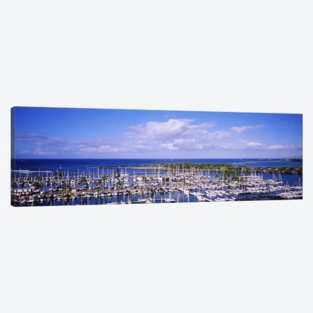 High angle view of boats in a row, Ala Wai, Honolulu, Hawaii, USA #2 Canvas Print #PIM5787} by Panoramic Images Canvas Art