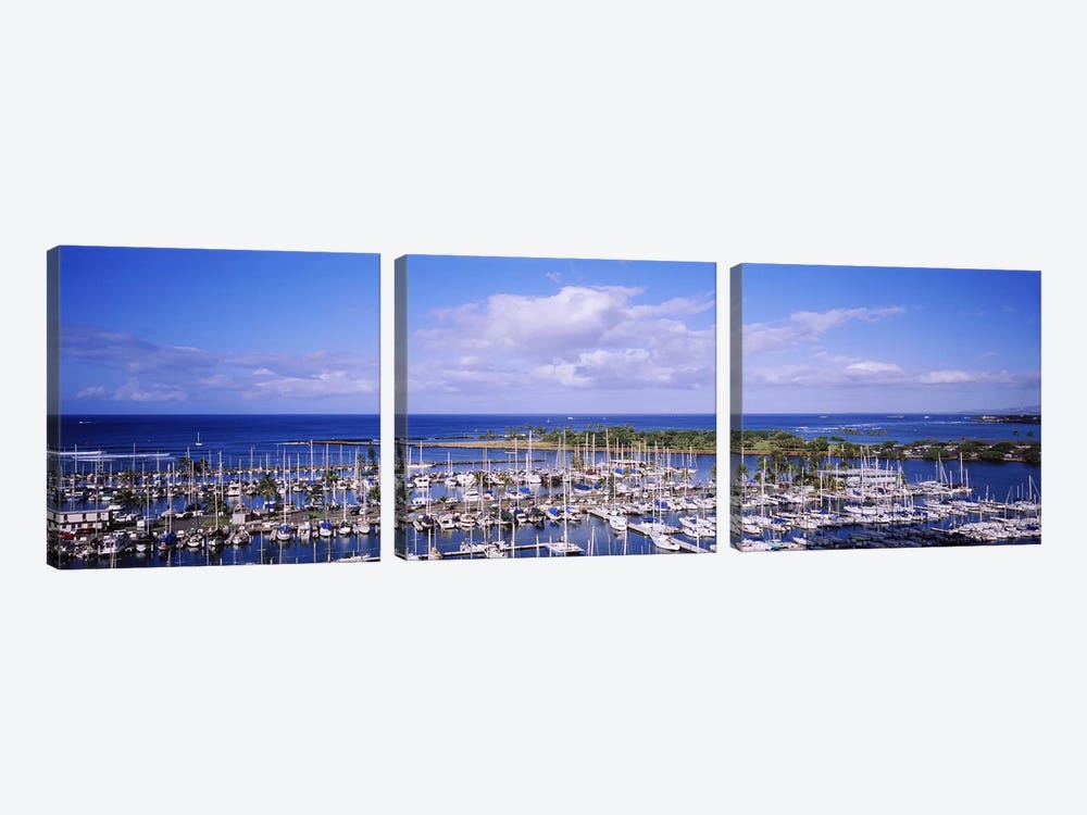 High angle view of boats in a row, Ala Wai, Honolulu, Hawaii, USA #2 by Panoramic Images 3-piece Canvas Artwork