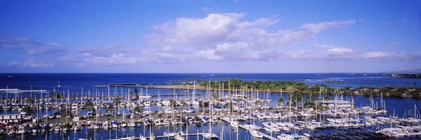 Honolulu: High angle view of boats in a row, Ala Wai, Honolulu, Hawaii, USA #2 by Panoramic Images