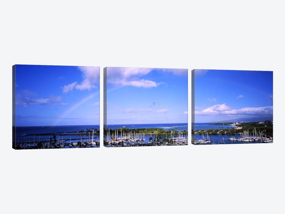 High angle view of boats, Ala Wai, Honolulu, Hawaii, USA #3 by Panoramic Images 3-piece Canvas Art Print