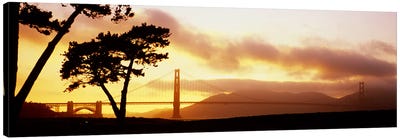 Silhouette of trees at sunset, Golden Gate Bridge, San Francisco, California, USA Canvas Art Print - Golden Gate Bridge