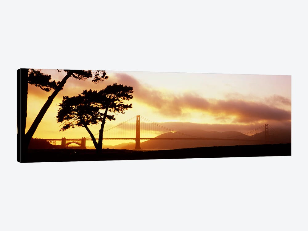 Silhouette of trees at sunset, Golden Gate Bridge, San Francisco, California, USA by Panoramic Images 1-piece Canvas Artwork
