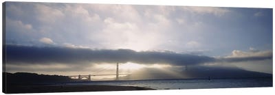 Silhouette of a bridge, Golden Gate Bridge, San Francisco, California, USA Canvas Art Print - Lake & Ocean Sunrise & Sunset Art