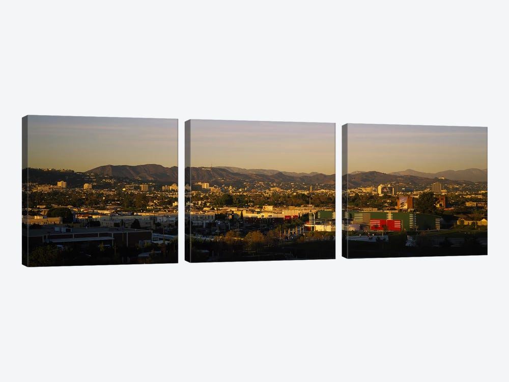 High angle view of a city, San Gabriel Mountains, Hollywood Hills, City of Los Angeles, California, USA by Panoramic Images 3-piece Art Print