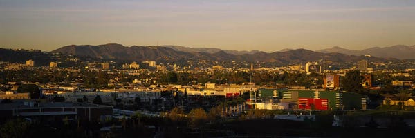 Hollywood: High angle view of a city, San Gabriel Mountains, Hollywood Hills, City of Los Angeles, California, USA by Panoramic Images