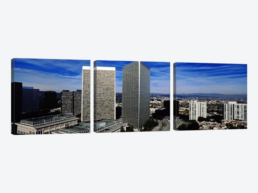 High angle view of a city, San Gabriel Mountains, Hollywood Hills, Century City, City of Los Angeles, California, USA by Panoramic Images 3-piece Canvas Wall Art
