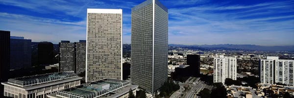 Hollywood: High angle view of a city, San Gabriel Mountains, Hollywood Hills, Century City, City of Los Angeles, California, USA by Panoramic Images