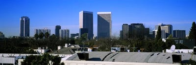 Buildings and skyscrapers in a city, Century City, City of Los Angeles, California, USA by Panoramic Images framed canvas print