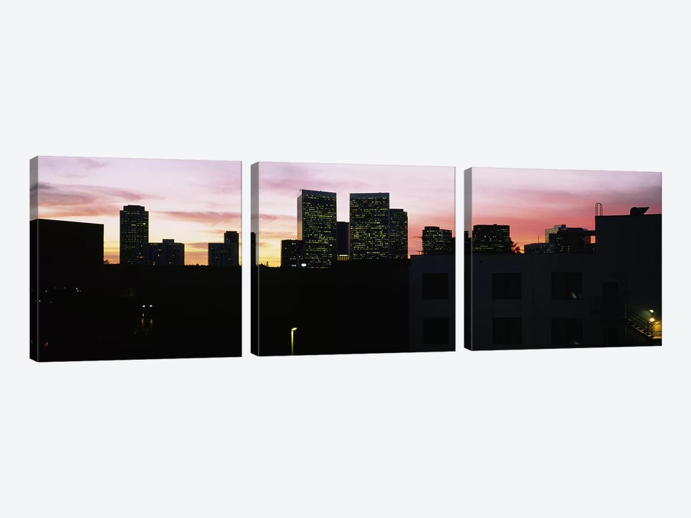 Silhouette of buildings in a city, Century City, City of Los Angeles, California, USA by Panoramic Images 3-piece Art Print