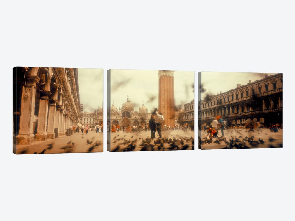 Flock of pigeons flyingSt. Mark's Square, Venice, Italy by Panoramic Images 3-piece Canvas Art Print