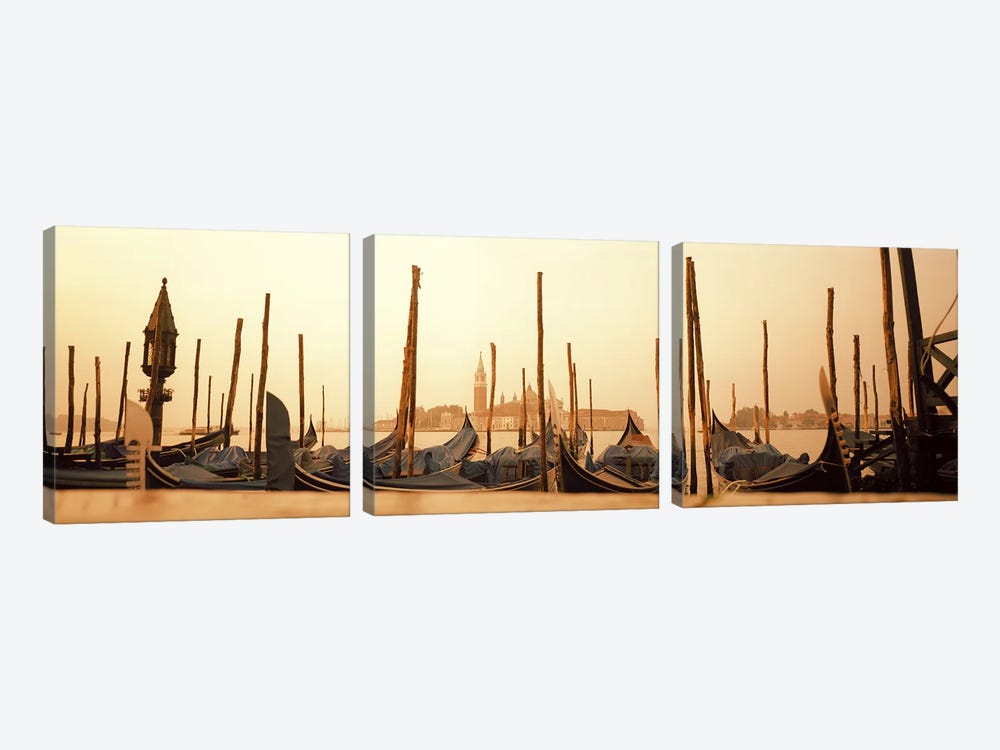 Moored Gondolas, San Marco Giardinetti Terminal, Venice, Italy 3-piece Art Print