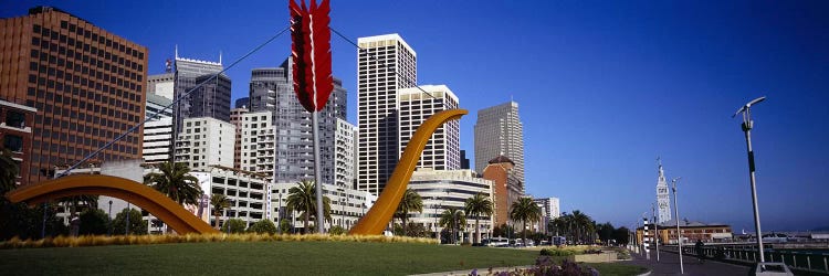 Low angle view of a sculpture in front of buildingsSan Francisco, California, USA