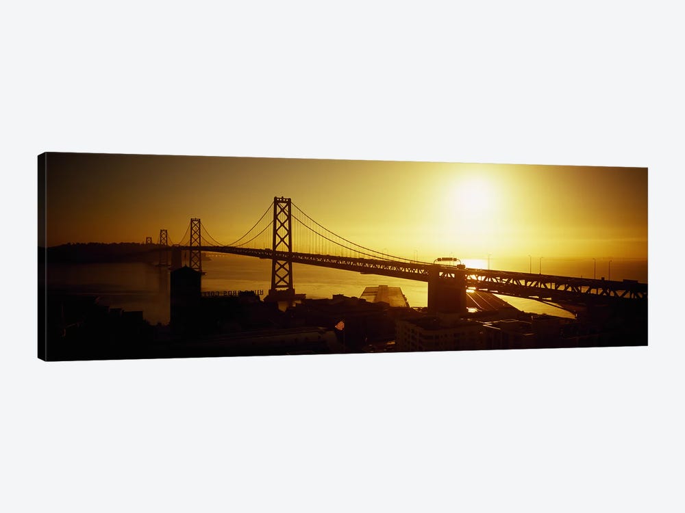 High angle view of a suspension bridge at sunsetBay Bridge, San Francisco, California, USA by Panoramic Images 1-piece Canvas Wall Art