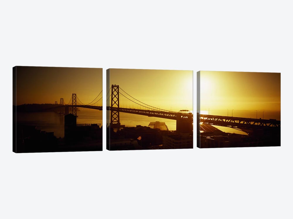 High angle view of a suspension bridge at sunsetBay Bridge, San Francisco, California, USA by Panoramic Images 3-piece Canvas Wall Art