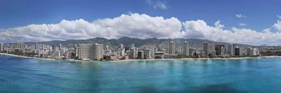 Buildings at the waterfront, Honolulu, Oahu, Hawaii, USA by Panoramic Images framed canvas print