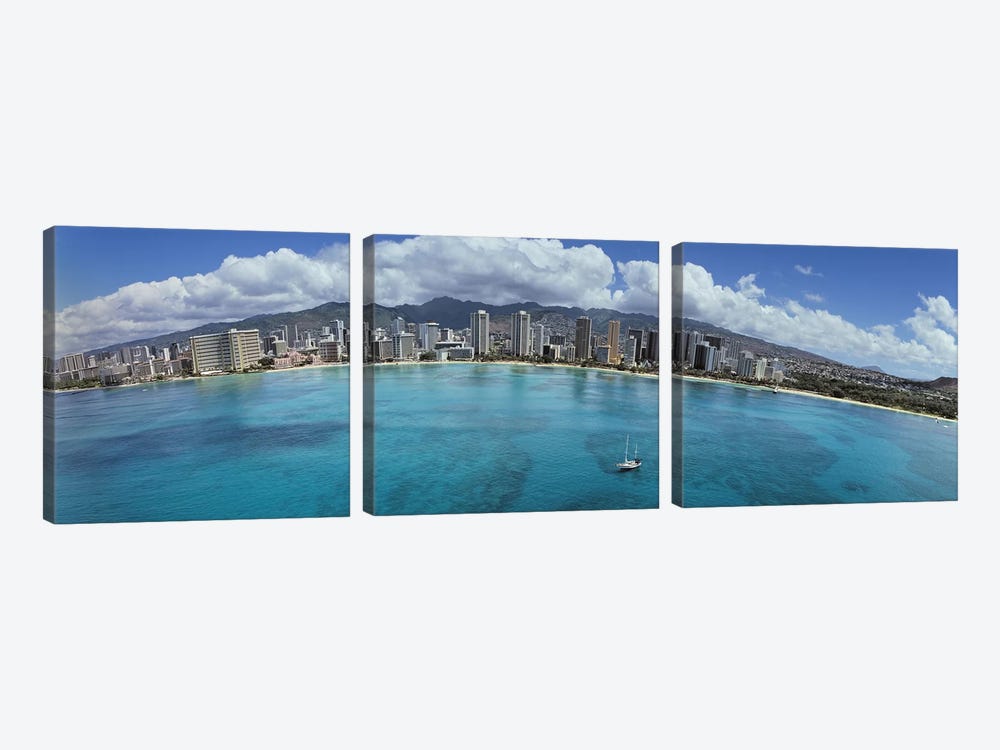 Buildings at the waterfront, Honolulu, Oahu, Hawaii, USA by Panoramic Images 3-piece Canvas Artwork