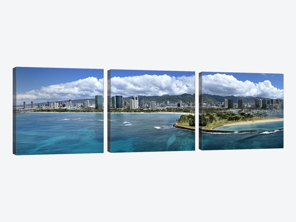 Buildings at the waterfront, Honolulu, Oahu, Hawaii, USA by Panoramic Images 3-piece Canvas Art Print