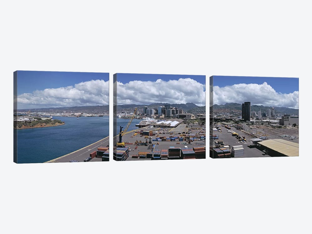 Cargo containers at a harborHonolulu, Oahu, Hawaii, USA by Panoramic Images 3-piece Art Print