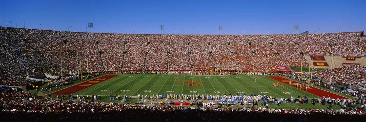 High angle view of a football stadium full of spectators, Los Angeles Memorial Coliseum, City of Los Angeles, California, USA