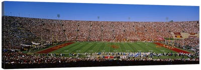 High angle view of a football stadium full of spectators, Los Angeles Memorial Coliseum, City of Los Angeles, California, USA Canvas Art Print - Super Bowl Fandom