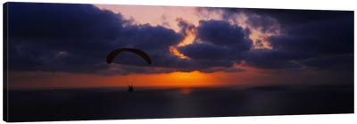 Silhouette of a person paragliding over the sea, Blacks Beach, San Diego, California, USA Canvas Art Print - Lake & Ocean Sunrise & Sunset Art
