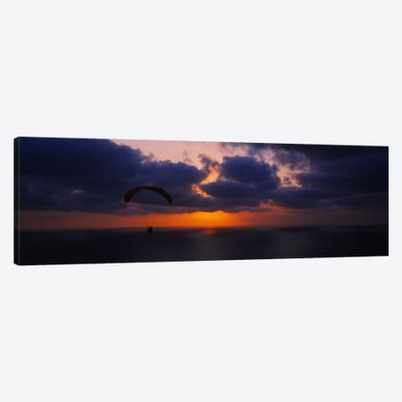 Silhouette of a person paragliding over the sea, Blacks Beach, San Diego, California, USA Canvas Print #PIM5864} by Panoramic Images Canvas Print