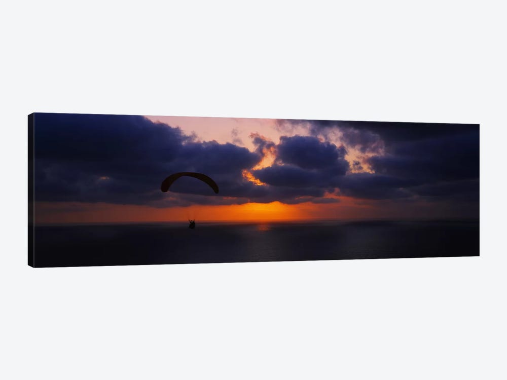 Silhouette of a person paragliding over the sea, Blacks Beach, San Diego, California, USA by Panoramic Images 1-piece Canvas Print