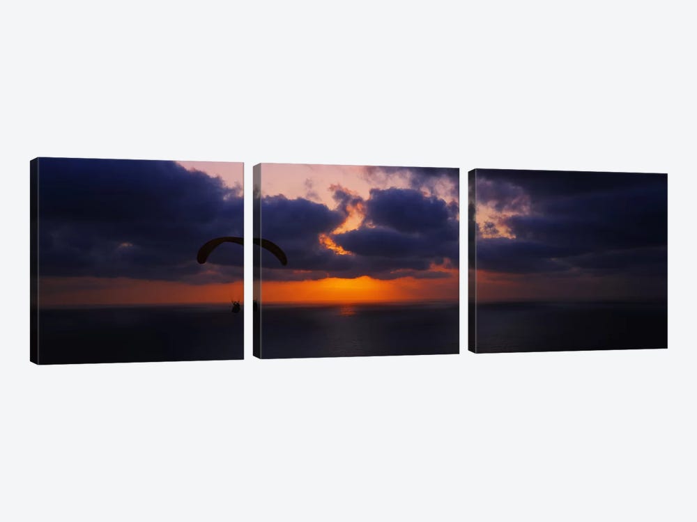 Silhouette of a person paragliding over the sea, Blacks Beach, San Diego, California, USA by Panoramic Images 3-piece Canvas Print