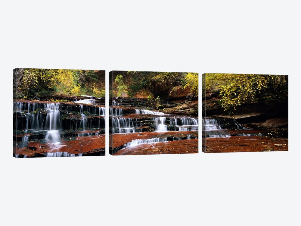 Waterfall in a forest, North Creek, Zion National Park, Utah, USA by Panoramic Images 3-piece Canvas Art Print