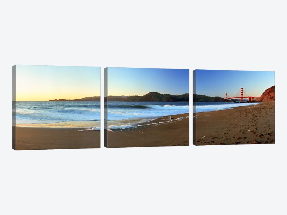 Footprints on the beach, Golden Gate Bridge, San Francisco, California, USA by Panoramic Images 3-piece Art Print