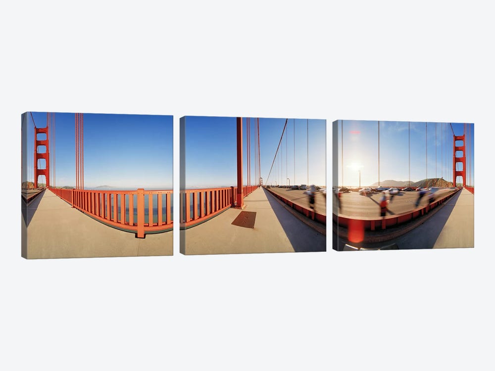 Group of people on a suspension bridge, Golden Gate Bridge, San Francisco, California, USA by Panoramic Images 3-piece Canvas Art