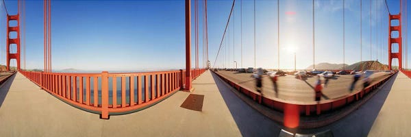 Golden Gate Bridge: Group of people on a suspension bridge, Golden Gate Bridge, San Francisco, California, USA by Panoramic Images