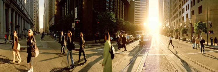 Group of people walking on the street, Montgomery Street, San Francisco, California, USA