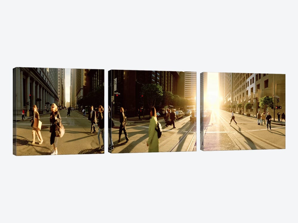 Group of people walking on the street, Montgomery Street, San Francisco, California, USA by Panoramic Images 3-piece Canvas Print