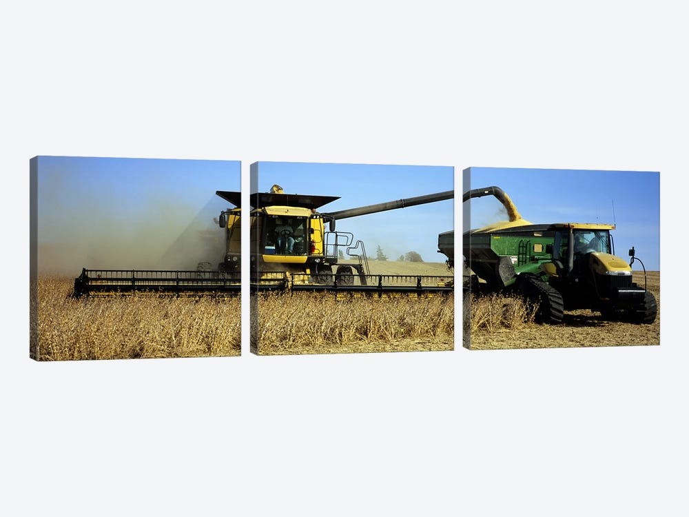 A Combine Harvesting A Soybean Crop, Minnesota, USA by Panoramic Images 3-piece Canvas Art