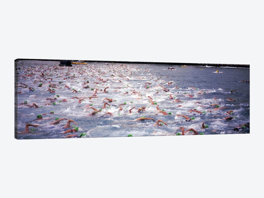 Triathlon athletes swimming in water in a race, Ironman, Kailua Kona, Hawaii, USA by Panoramic Images 1-piece Canvas Print