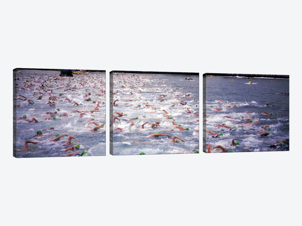 Triathlon athletes swimming in water in a race, Ironman, Kailua Kona, Hawaii, USA by Panoramic Images 3-piece Art Print